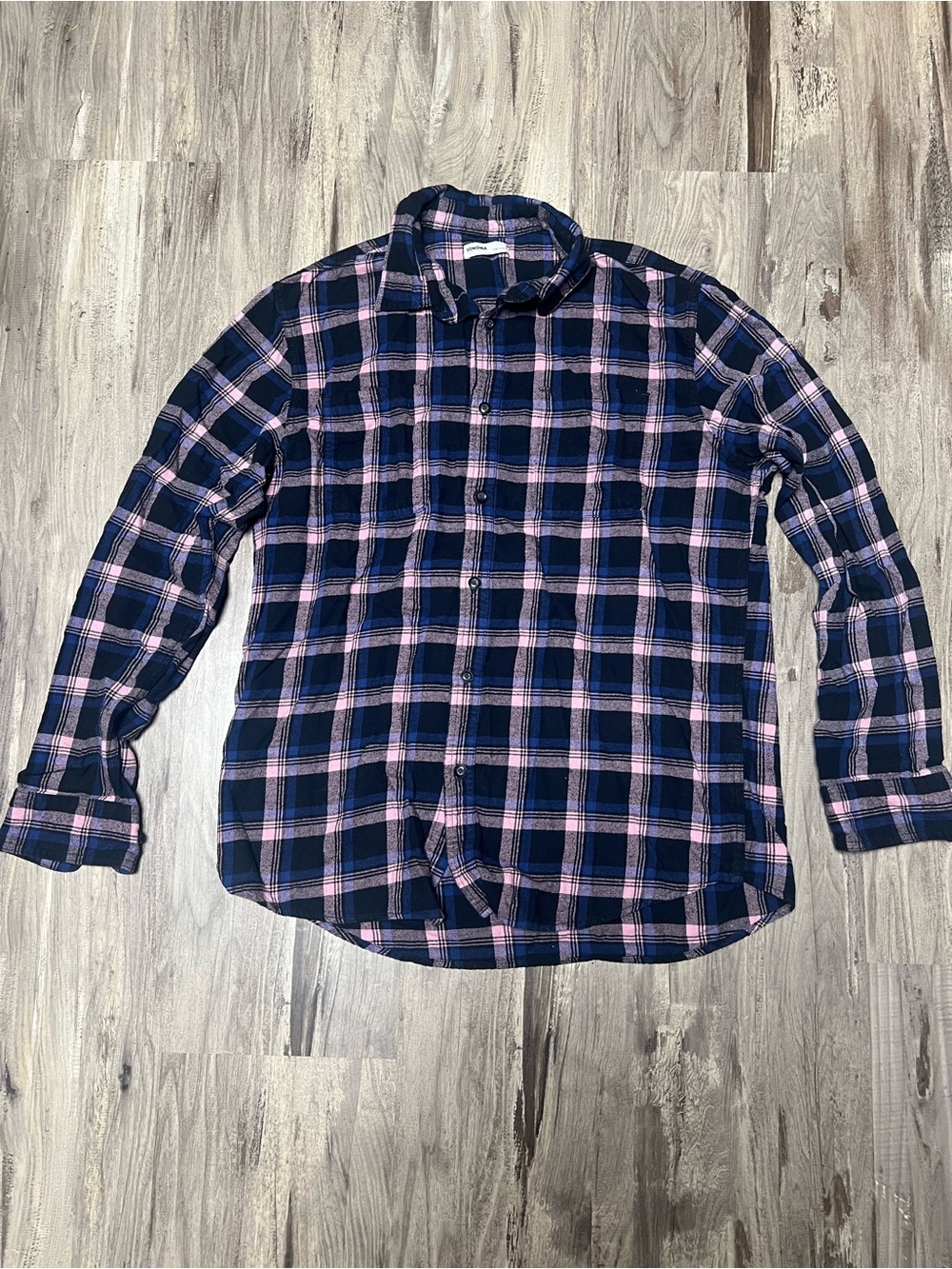 Sonoma Goods For Life Mens Large Flannel Shirt Pink Navy Black Plaid